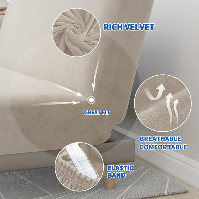 MAXIJIN Velvet Futon Cover Full Size Stretch Futon Mattress Cover Thick Soft Armless Sofa Bed Slipcover Plush Couch Furniture Protector with Elastic Bottom, Machine Washable (Khaki) - Image 3